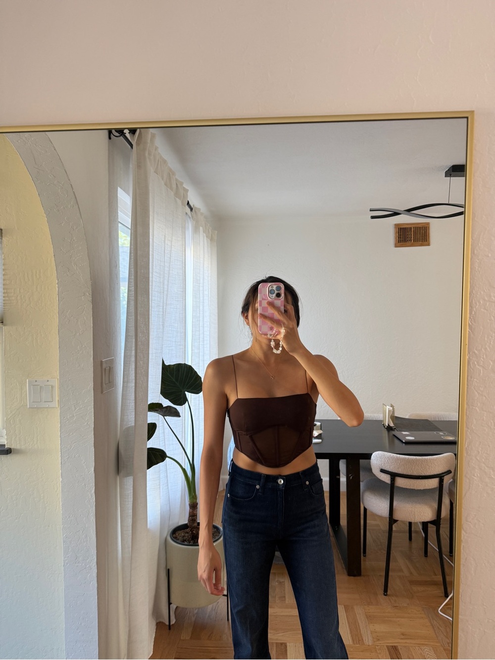MESHKI Chocolate Brown Corset Crop Top